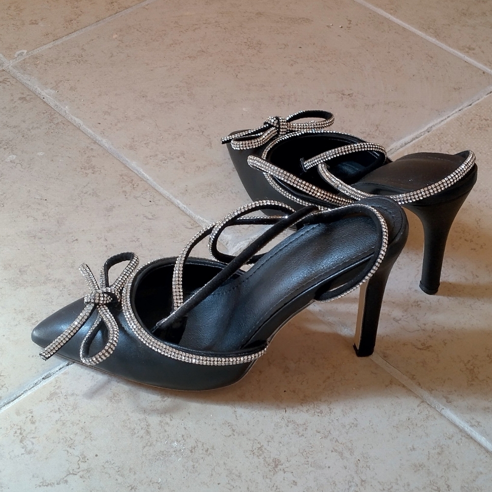 Rhinestone Bow Strappy Heels Pumps Size 36/5.5 - Picture 4 of 16